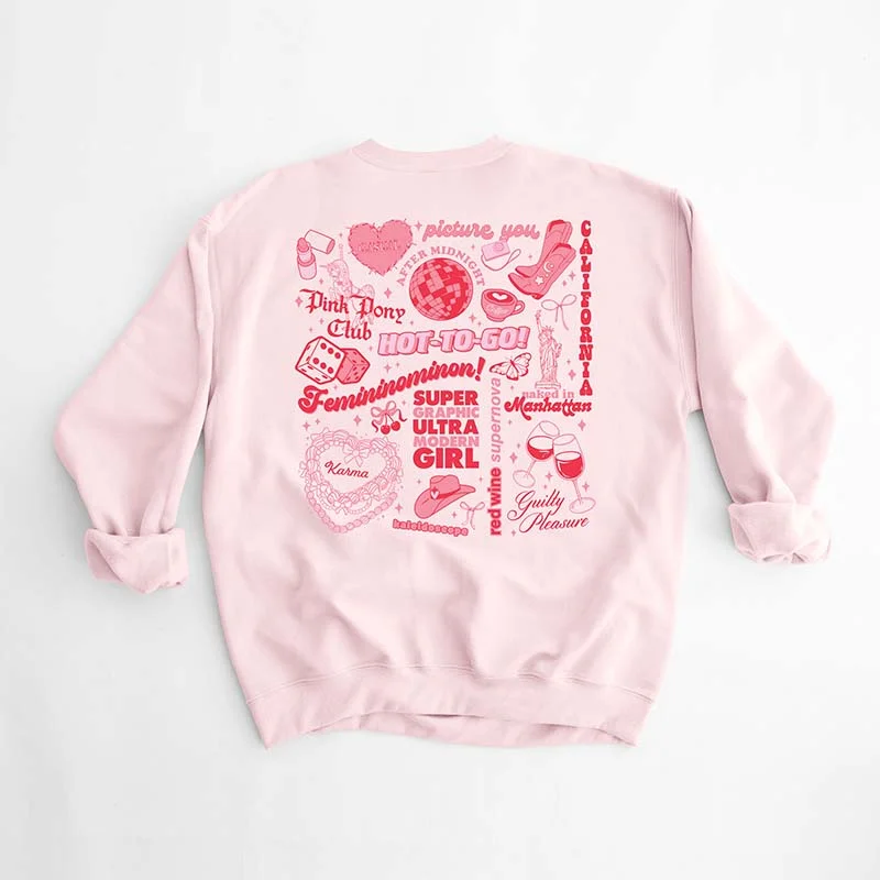 Pop Star Grid Crewneck Sweatshirt Hoodie with Double Zipper Versatile Adjustable