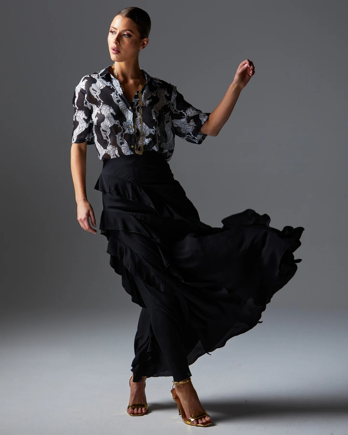 Loyal Maxi Skirt - Black ruffled skirt detail