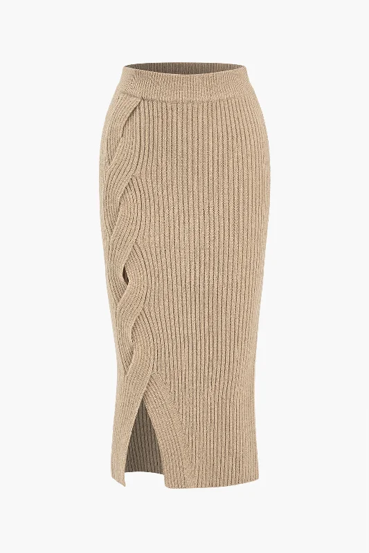 Crossed Sweater Asymmetrical Midi Skirt high waist skirt
