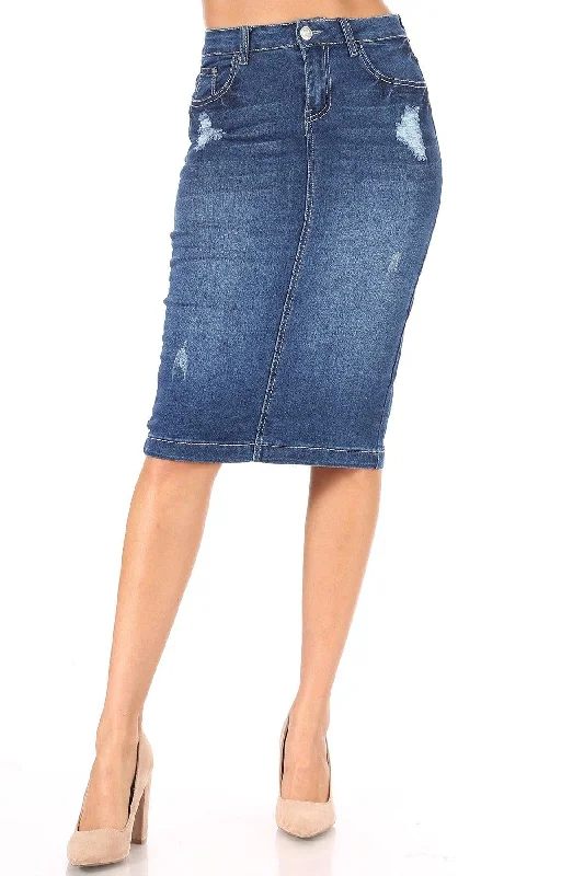 Molly Distressed Denim Skirt corduroy skirt comfortable