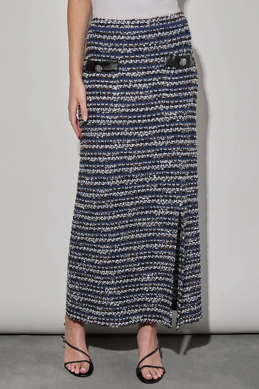 Multi-Stitch Tweed Knit Maxi Skirt lace skirt intricate