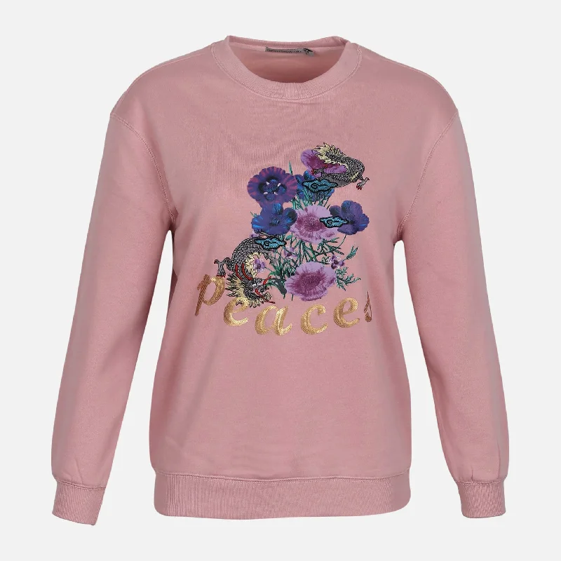 LADIES FLEECE EMBROIDERED SWEATSHIRT Hoodie with Hem Detail Decorative Unique