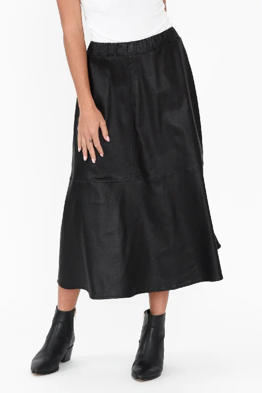 Oriel Black Faux Leather Midi Skirt athletic skirt fit