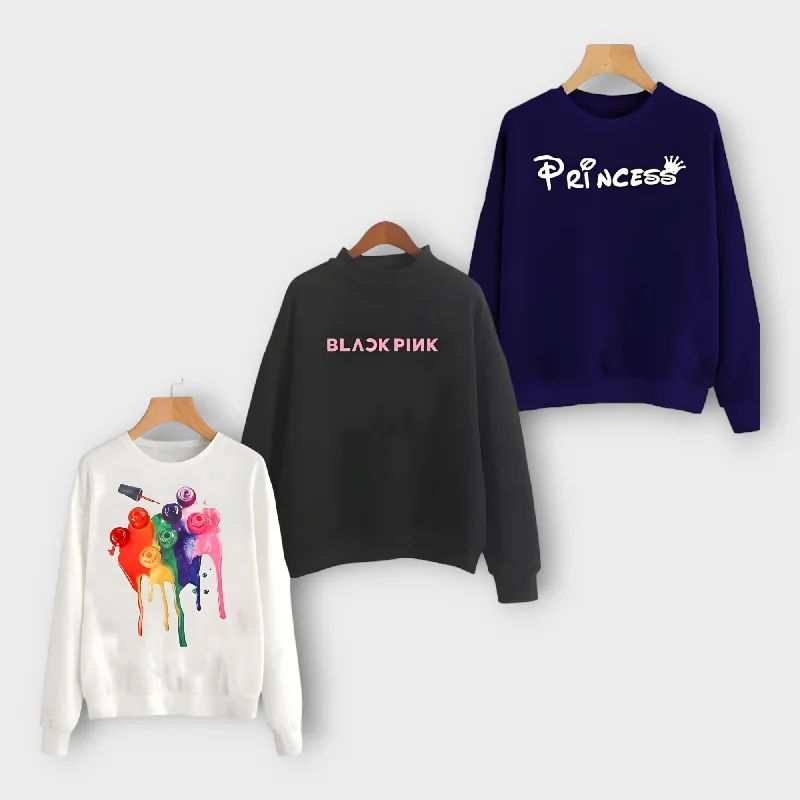 Pack Of 3 Winter Women's Printed Sweatshirt For Women's Hoodie Jacket Zipper Layering Pack Of 3 Winter Women's Printed Sweatshirt For Women's Hoodie Jacket Zipper Layering