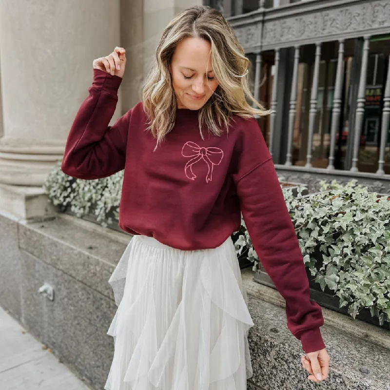 Pink Corner Bow Sweatshirt Hoodie with Pocket Utility Practical