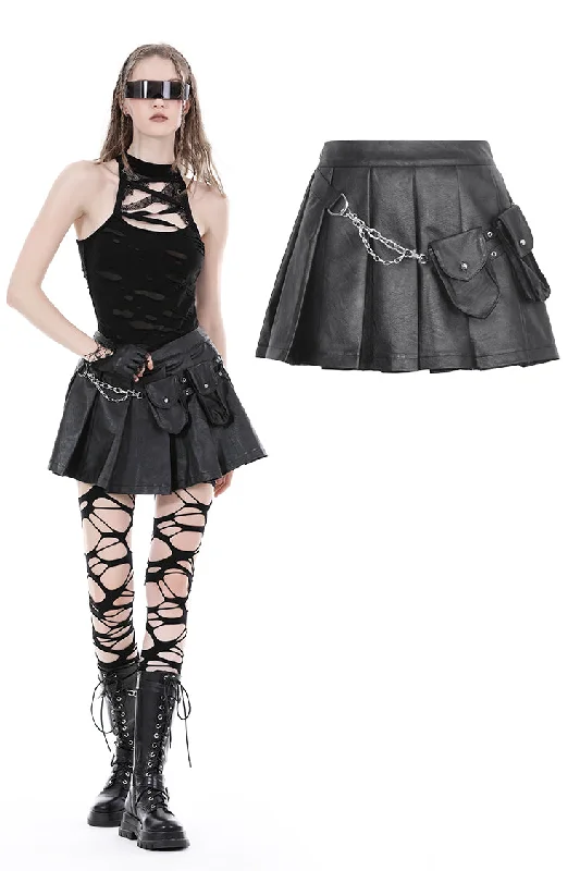 Punk rock two bags chain mini skirt KW325 velvet skirt plush