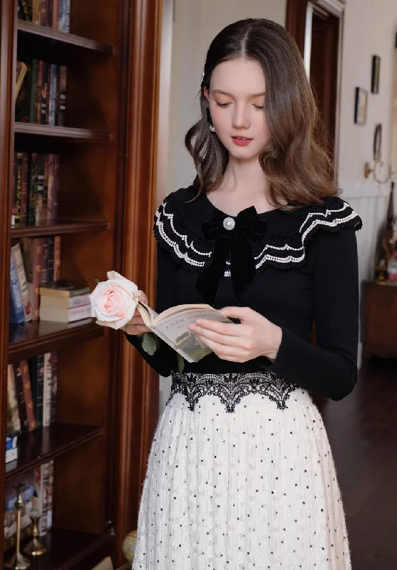 Retro Ruffled Knit Top & Skirt corduroy skirt durable