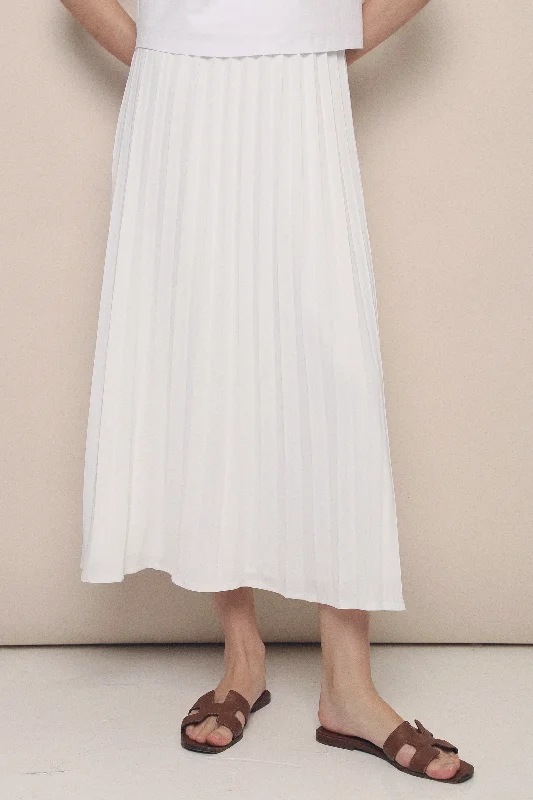 Rory Classy Pleat Midi Skirt White wool skirt sturdy