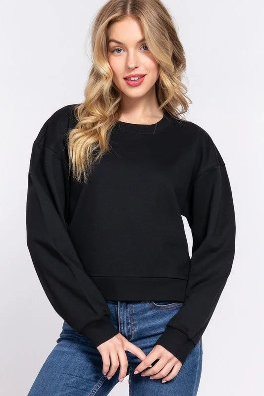 Round Neck Crop Sweatshirt Hoodie with Lace Feminine Delicate