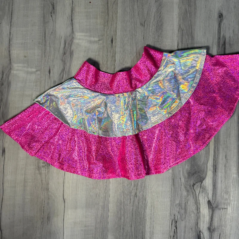 SALE - MEDIUM 12.5” 2-Layer Skater Skirt - Pink Holo W/ Opal spandex blend skirt