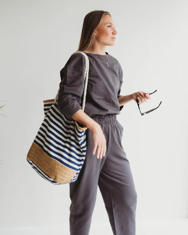 Sarah Charcoal Sweatshirt Hoodie with Hem Detail Decorative Unique