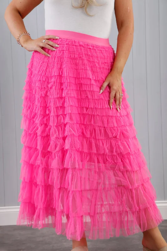 Seraphina Ruffle Skirt Hot Pink silk skirt elegant