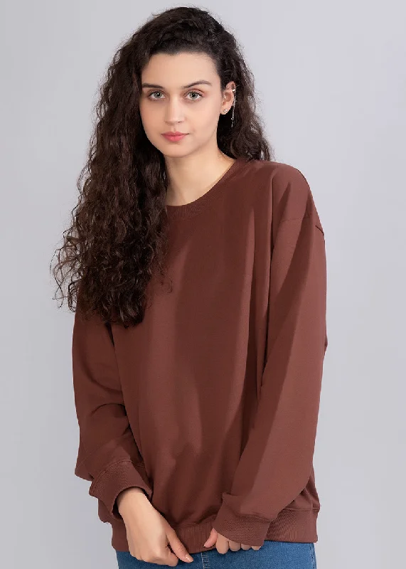 Solid Cocoa Women Drop Shoulder Loose Fit Sweatshirt | Pronk Hoodie with High-Low Hem Asymmetrical Trendy Solid Cocoa Women Drop Shoulder Loose Fit Sweatshirt | Pronk Hoodie with High-Low Hem Asymmetrical Trendy