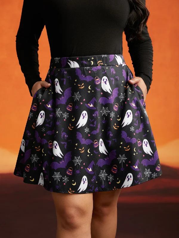 Spooky Ghost Printed A-Line Mini Skirt midi skirt versatile