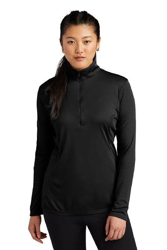 Sport-Tek Womens Competitor Moisture Wicking 1/4 Zip Sweatshirt - Black Hoodie with Hem Patch Decorative Personalized Sport-Tek Womens Competitor Moisture Wicking 1/4 Zip Sweatshirt - Black Hoodie with Hem Patch Decorative Personalized