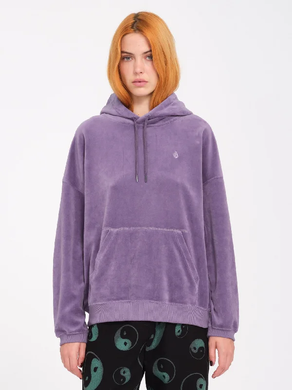Stone Heart Up Velvet Hoodie - Vintage Violet Hoodie with Crew Neck Simple Timeless
