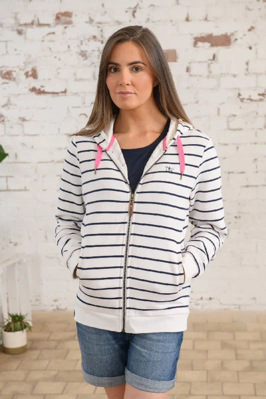 Strand Hooded Top - Navy Striped Hoodie with Pattern Geometric Abstract