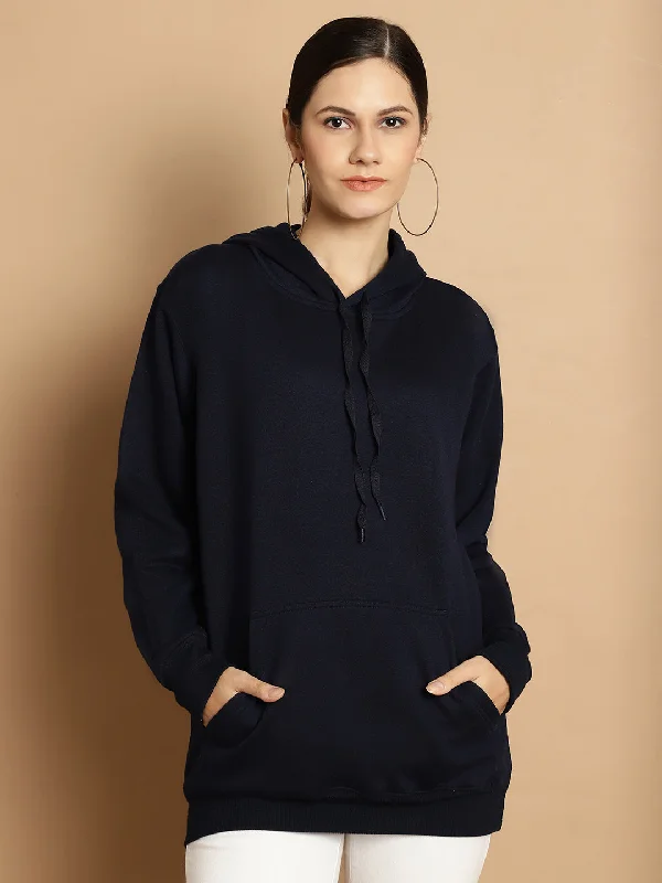 Vimal Jonney Navy Blue Solid Hooded Cotton Fleece Sweatshirt for Women Hoodie with Raw Hem Edgy Unfinished Vimal Jonney Navy Blue Solid Hooded Cotton Fleece Sweatshirt for Women Hoodie with Raw Hem Edgy Unfinished
