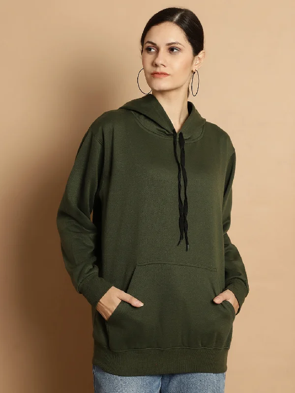 Vimal Jonney Olive Solid Hooded Cotton Fleece Sweatshirt for Women Hoodie with Raglan Sleeves Sporty Comfortable Vimal Jonney Olive Solid Hooded Cotton Fleece Sweatshirt for Women Hoodie with Raglan Sleeves Sporty Comfortable