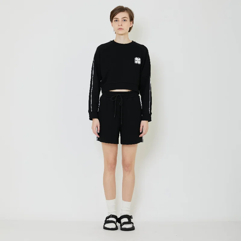 Women Pique Sweatshirt - Black - SW2401007D Hoodie with Hem Lace Feminine Delicate