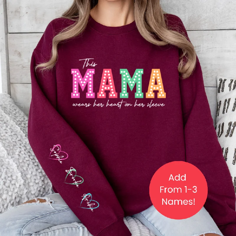 This Mama Wears Her Heart Personalised Sleeve Sweatshirt Hoodie with High Neck Warm Protective This Mama Wears Her Heart Personalised Sleeve Sweatshirt Hoodie with High Neck Warm Protective