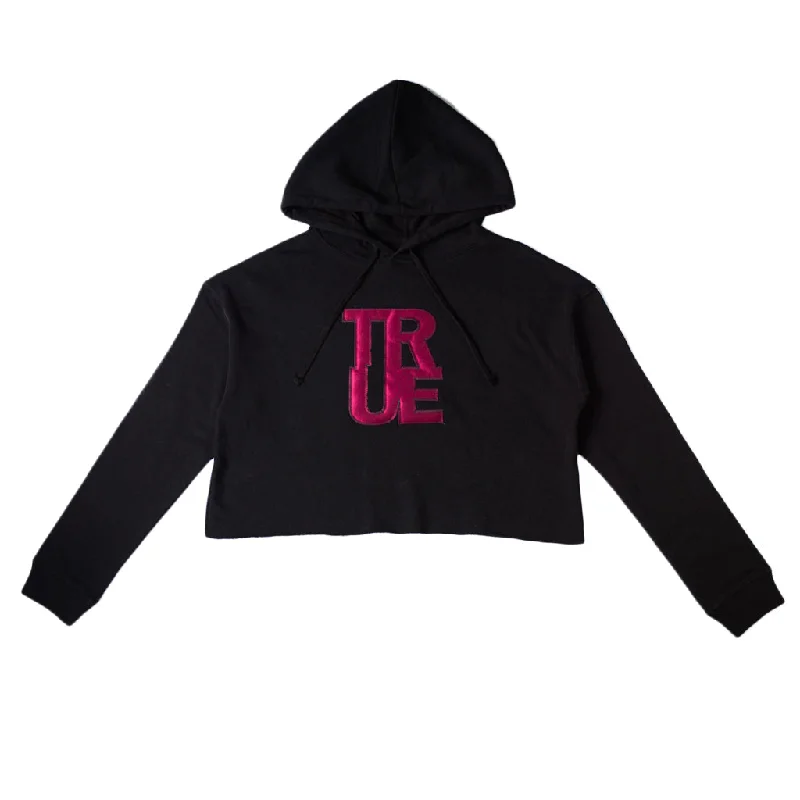 True Women's Logo Cropped Hoodie Black/Maroon Hoodie with Typography Text Message