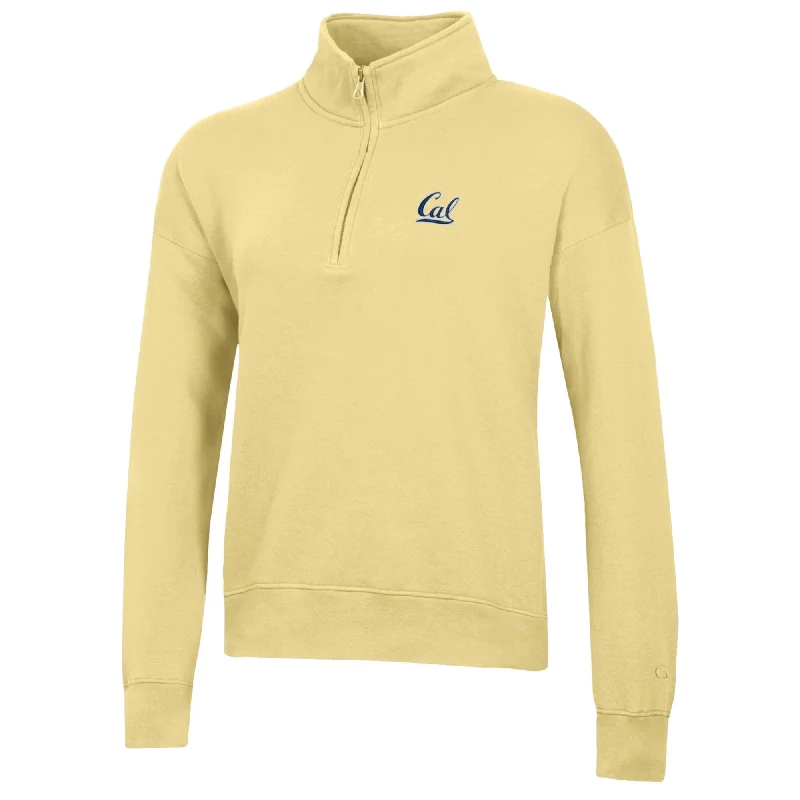 U.C. Berkeley Cal embroidered Big Cotton women's 1/4 Zip sweatshirt-Butter Hoodie Jacket Zipper Layering U.C. Berkeley Cal embroidered Big Cotton women's 1/4 Zip sweatshirt-Butter Hoodie Jacket Zipper Layering