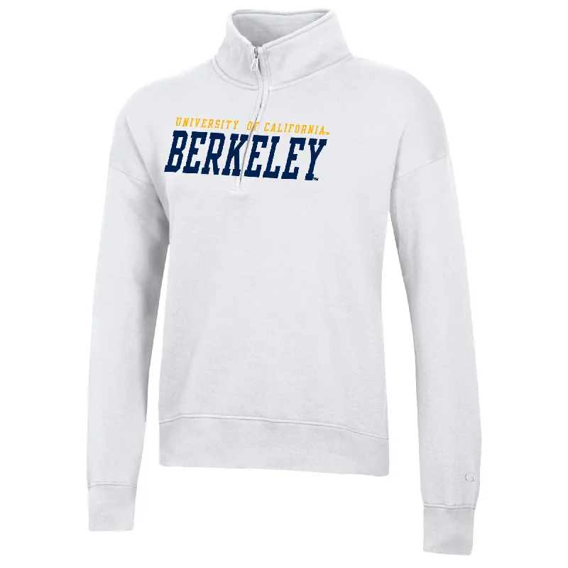 University of California Berkeley felt embroidered Big Cotton women's 1/4 Zip sweatshirt-White Hoodie with Hem Frayed Vintage Worn University of California Berkeley felt embroidered Big Cotton women's 1/4 Zip sweatshirt-White Hoodie with Hem Frayed Vintage Worn