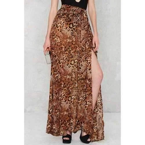 Stylish Leopard Print Chiffon A Line Women's Skirt - Leopard S linen skirt natural