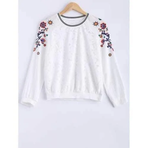 Round Neck Lace Spliced Print Sweatshirt - White M Hoodie with Longline Fit Extended Stylish Round Neck Lace Spliced Print Sweatshirt - White M Hoodie with Longline Fit Extended Stylish