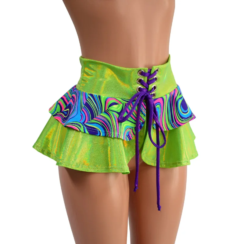 Ultra Mini Open Front Lace Up Skirt with Tiered Double Ruffle in 10" Length maxi skirt elegant
