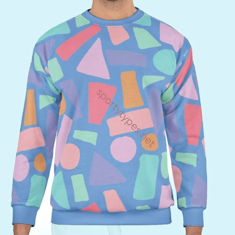 Unisex Blue Geometric Sweatshirt Hoodie with Relaxed Fit Easy Casual