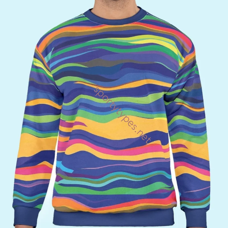 Unisex Colored Waves Sweatshirt Hoodie with Gradient Ombre Colorful