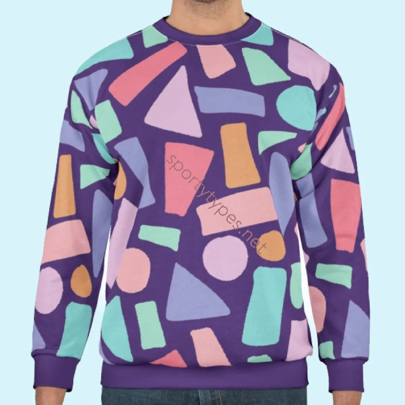 Unisex Purple Geometric Sweatshirt Hoodie with Toggle Buttons Decorative Unique