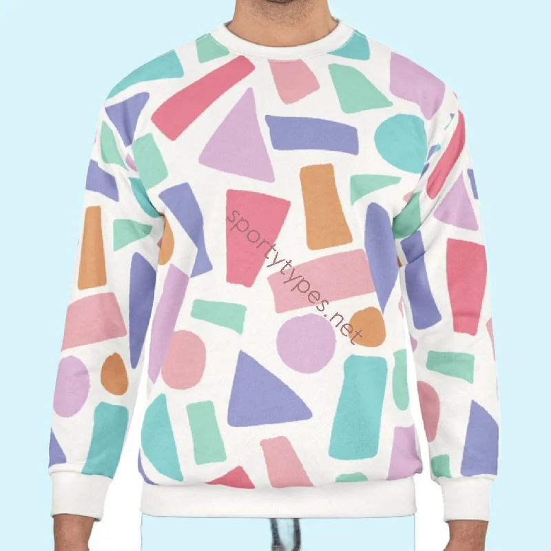 Unisex White Geometric Sweatshirt Hoodie with Neon Bright Vibrant