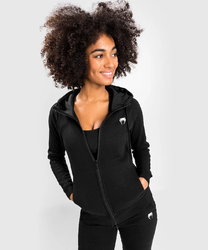 Venum Essential Women's Hoodie - Black Hoodie with Hidden Zipper Minimalist Clean