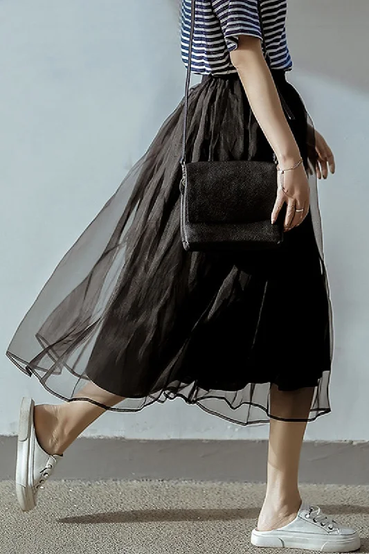 ARO LORA Elegant Pleated Mesh Skirt casual skirt length