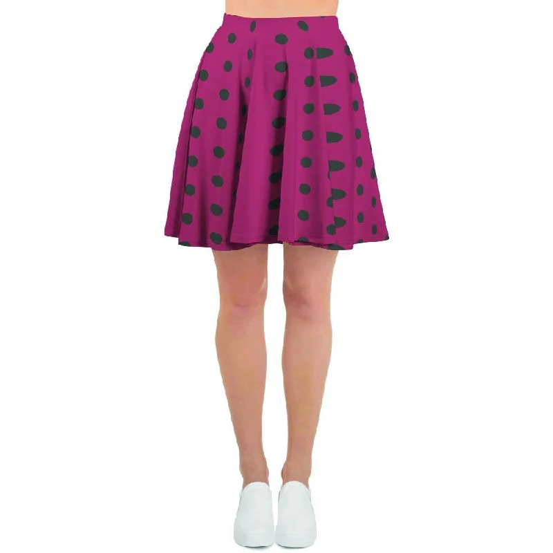 Vintage Black And Pink Tiny Polka Dot Women's Skirt button skirt front