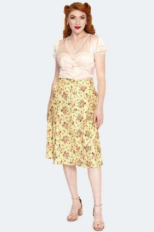Vintage Floral Button Front Skirt denim skirt classic