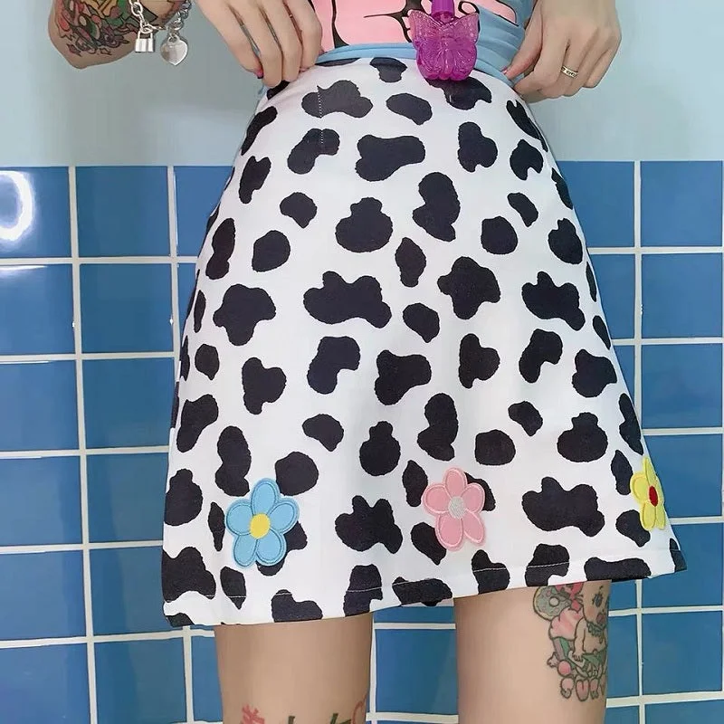 VINTAGE FLOWER EMBROIDERY COW SKIRT BY61093 athletic skirt fit