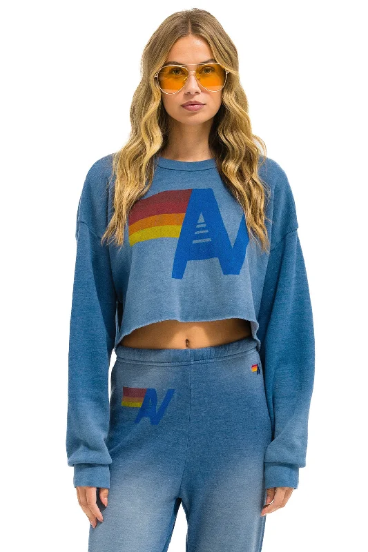 VINTAGE LOGO CROPPED CREW SWEATSHIRT RELAXED - FADED WATER Hoodie with Tie-Dye Psychedelic Retro VINTAGE LOGO CROPPED CREW SWEATSHIRT RELAXED - FADED WATER Hoodie with Tie-Dye Psychedelic Retro