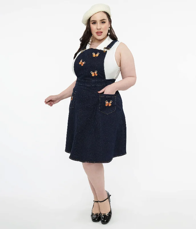 Voodoo Vixen Butterfly Denim Pinafore Skirt leather skirt bold