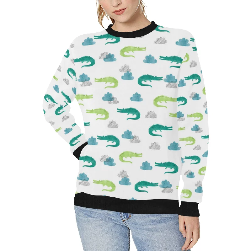 watercolor crocodile pattern Women's Crew Neck Sweatshirt Hoodie with Batwing Sleeves Loose Dramatic watercolor crocodile pattern Women's Crew Neck Sweatshirt Hoodie with Batwing Sleeves Loose Dramatic