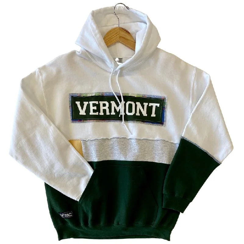Vermont Unisex Hooded Sweatshirt white/green Hoodie with Tie-Dye Psychedelic Retro