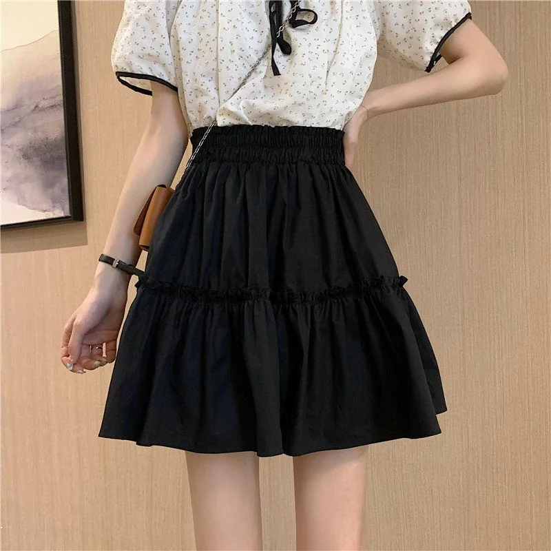 White Skirt Women's Summer Elastic Waist Fungus Fashion Temperament A-line Short Skirt corduroy skirt cozy White Skirt Women's Summer Elastic Waist Fungus Fashion Temperament A-line Short Skirt corduroy skirt cozy