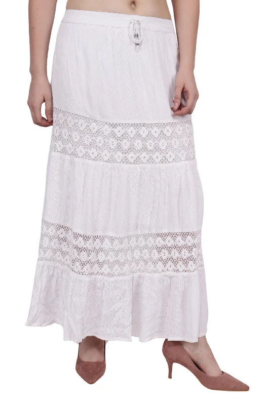 White Solid Skirt with Lace lace skirt romantic