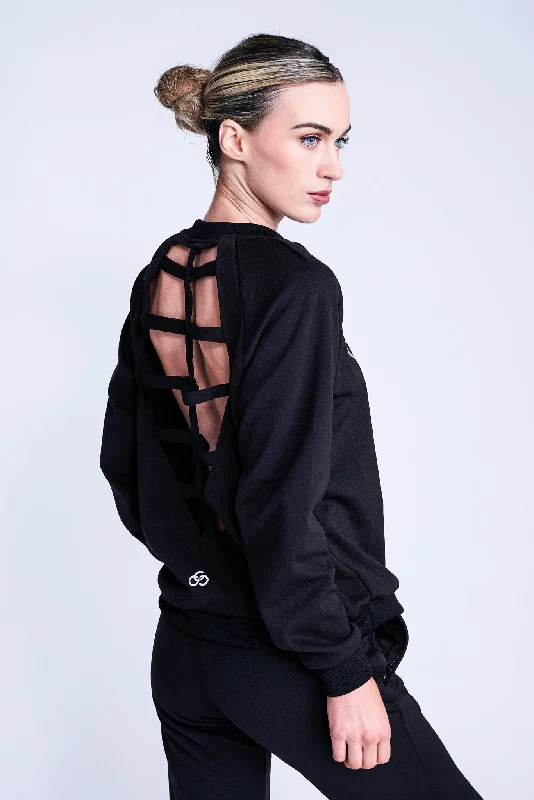 Fierce Open-Back Sweatshirt in Black Hoodie with Camouflage Military Edgy