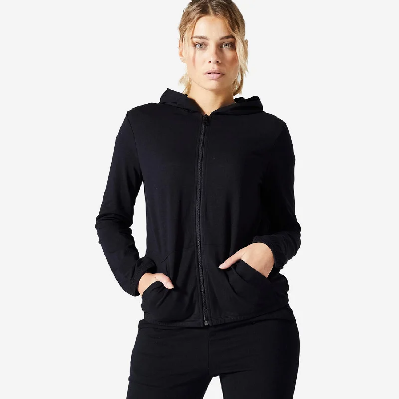 Women's Fitness Zip-Up Sweatshirt 100 Hoodie with Strings Custom Fit Adjustable
