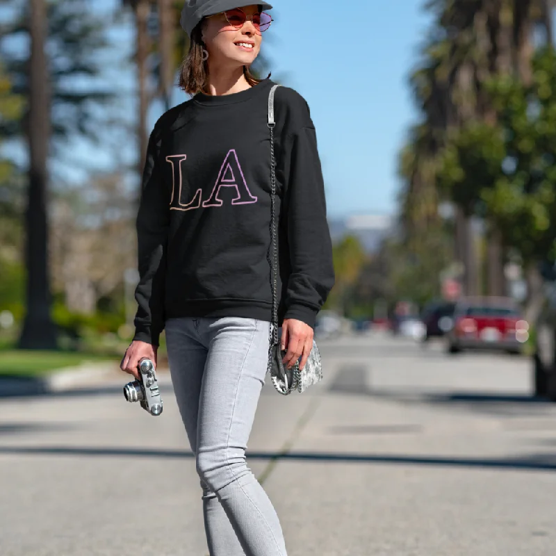 Womens LA Gradient Crewneck Sweatshirt Hoodie with Hem Patch Decorative Personalized