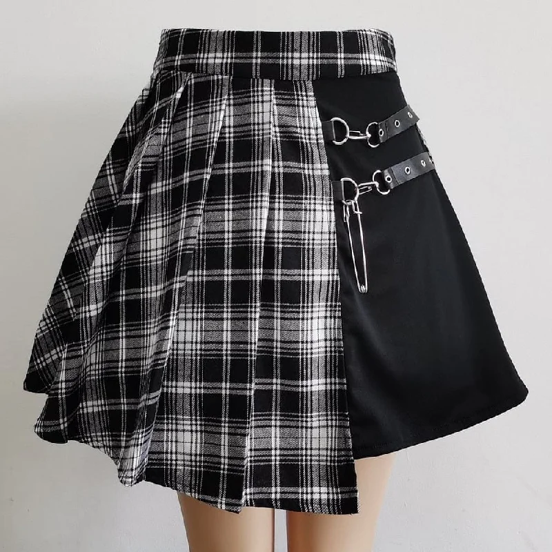 Women's Pleated Plaid Mini High Waist Skirt linen skirt breathable